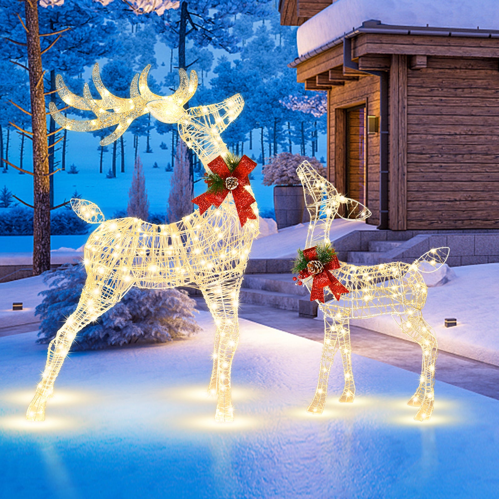 Christmas Decoration Outdoor LED Lights Reindeer Xmas Decor (1pcs 50LED Reindeer + 1pcs 120LED Lighted Reindeer)