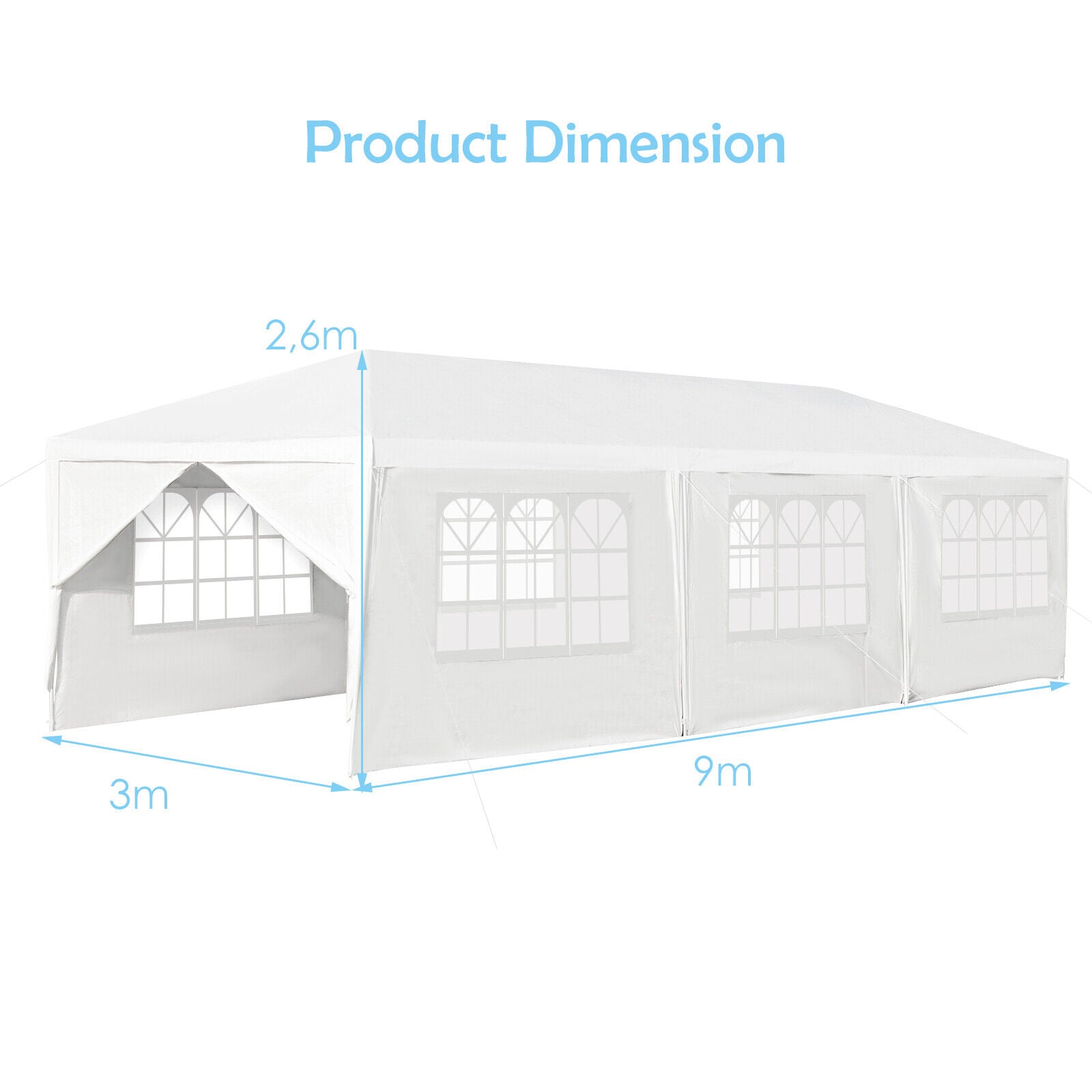 3m x 9m Heavy duty Outdoor Party Wedding Tent Canopy Gazebo with removable sidewalls