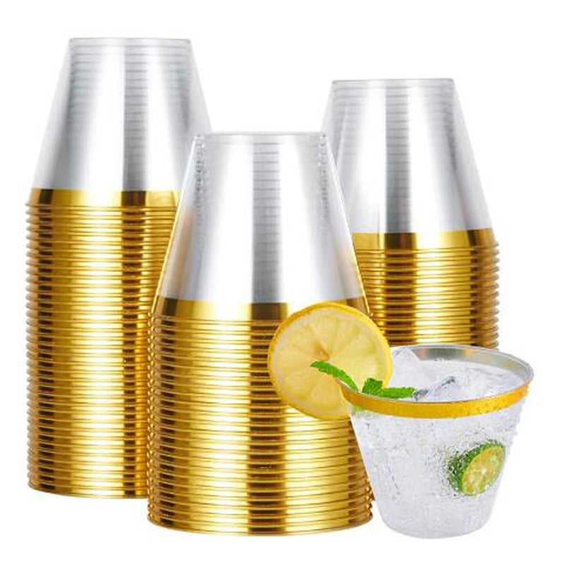 100PCS Gold Disposable Plastic Wine Glass Drink Cup Cocktail Party Event
