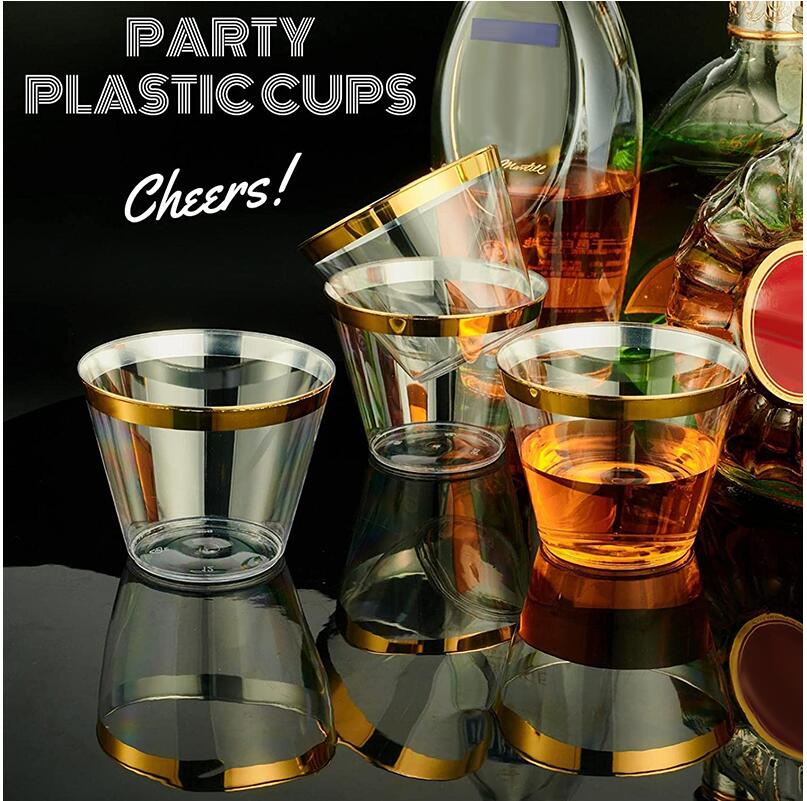 100PCS Gold Disposable Plastic Wine Glass Drink Cup Cocktail Party Event