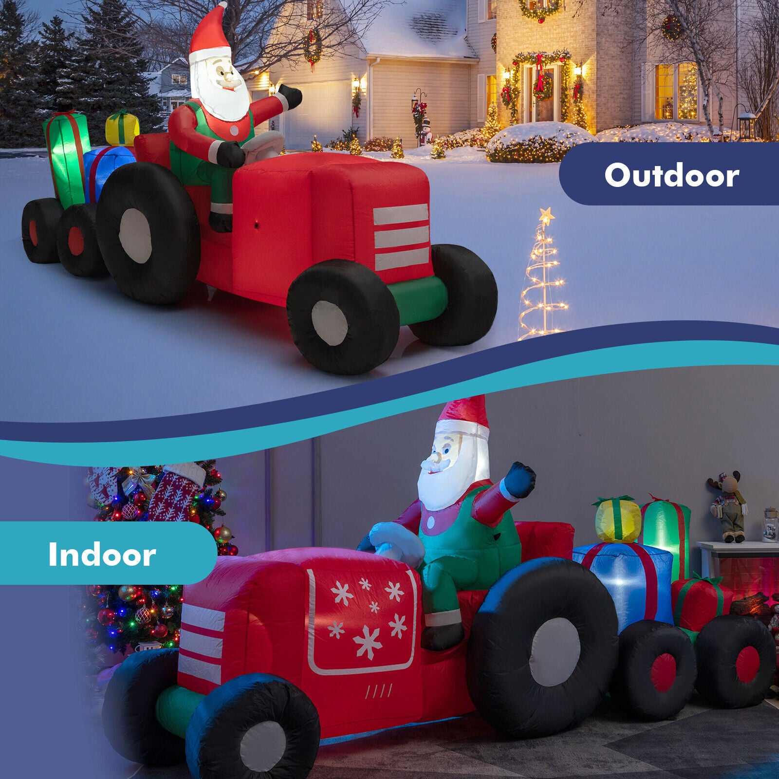 2.7M Christmas Inflatable Truck with Santa Claus Xmas Decoration