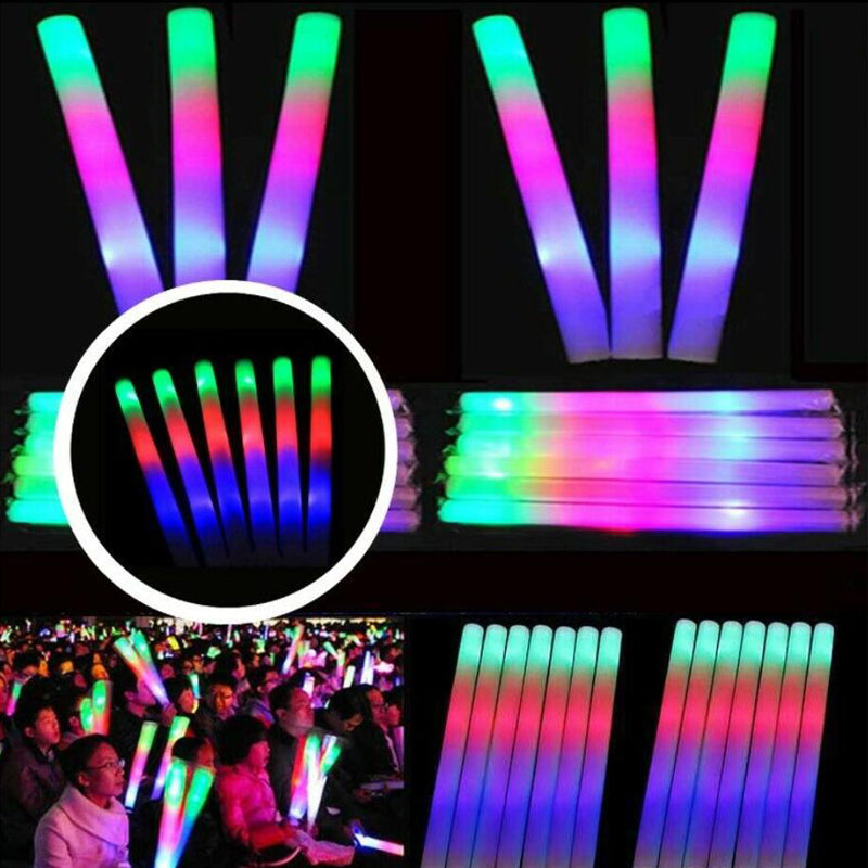 25PCS LED Light up Foam Sticks RGB Thunder Raves Glow Stick Flashing Event Party