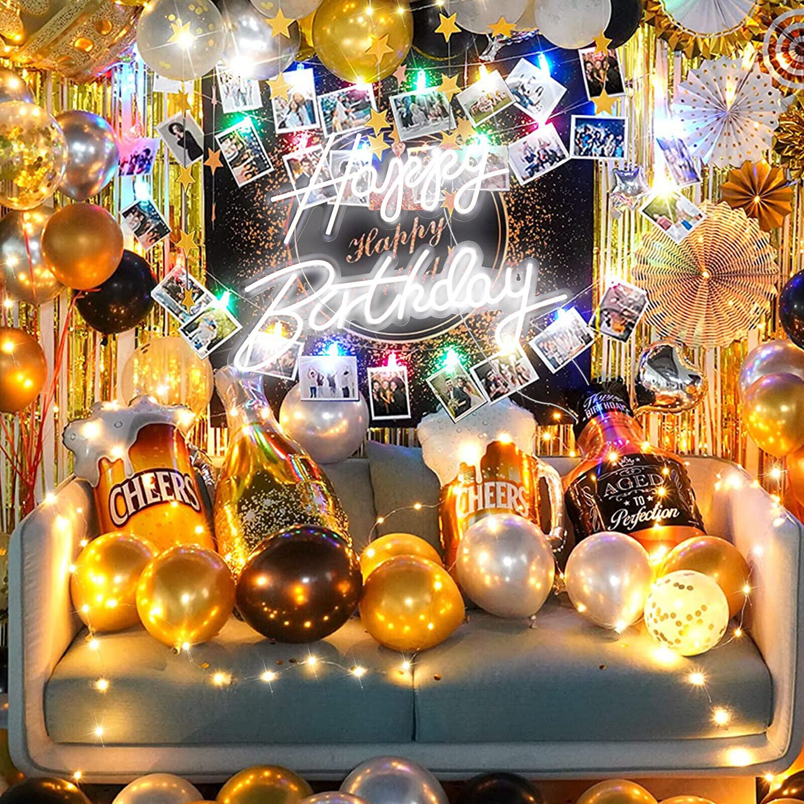 Large Size Happy Birthday LED Neon Sign Party Wall Decor Hanging Neon Sign Light