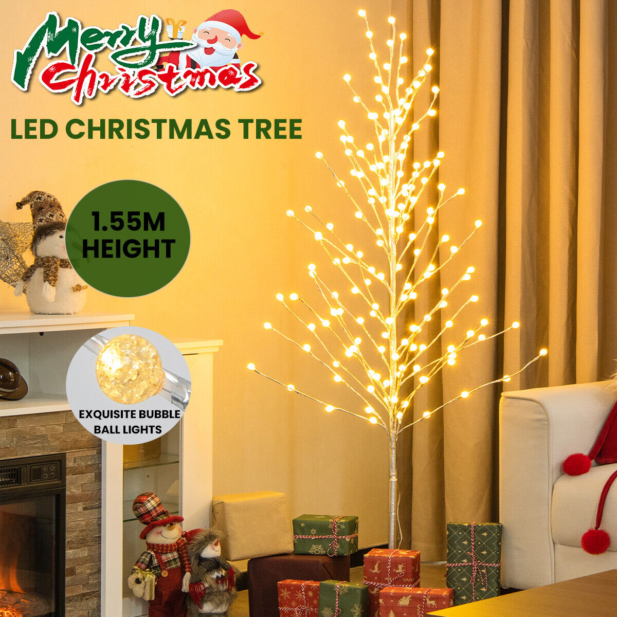 NEW 1.55M LED Christmas Birch Tree Warm White Twig Decor Xmas Indoor Outdoor Fairy