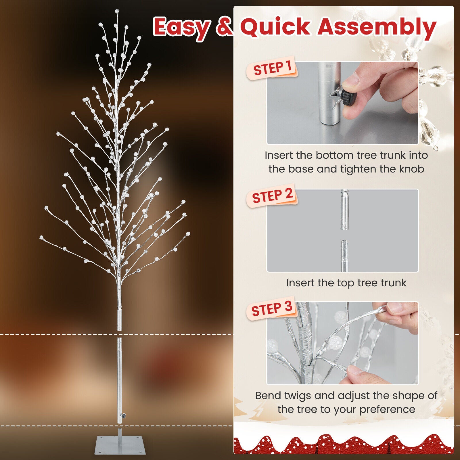 NEW 1.55M LED Christmas Birch Tree Warm White Twig Decor Xmas Indoor Outdoor Fairy