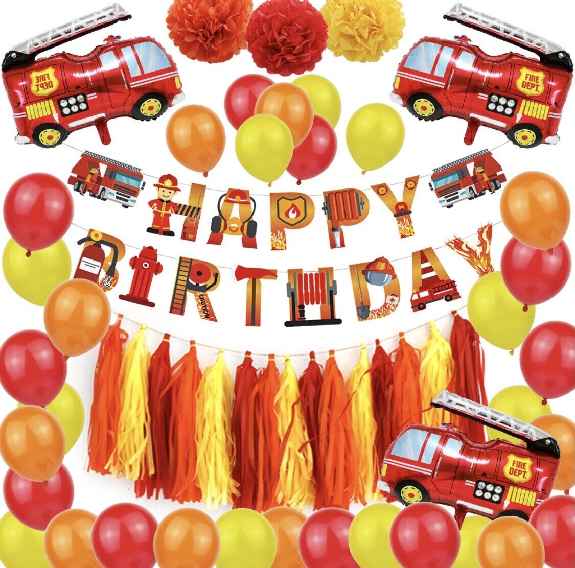 Fire Truck Fire Engine Theme Party Balloon Giant Boy Birthday Set Label Sign red