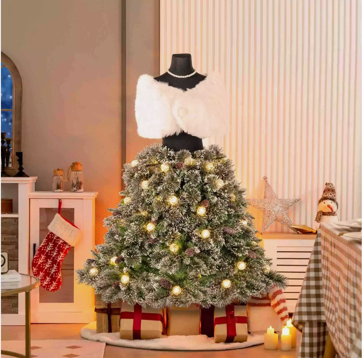 Pre-lit 150CM 50 LED Mannequin Christmas Tree Dress Form Xmas Decor with 465 Branch Tips