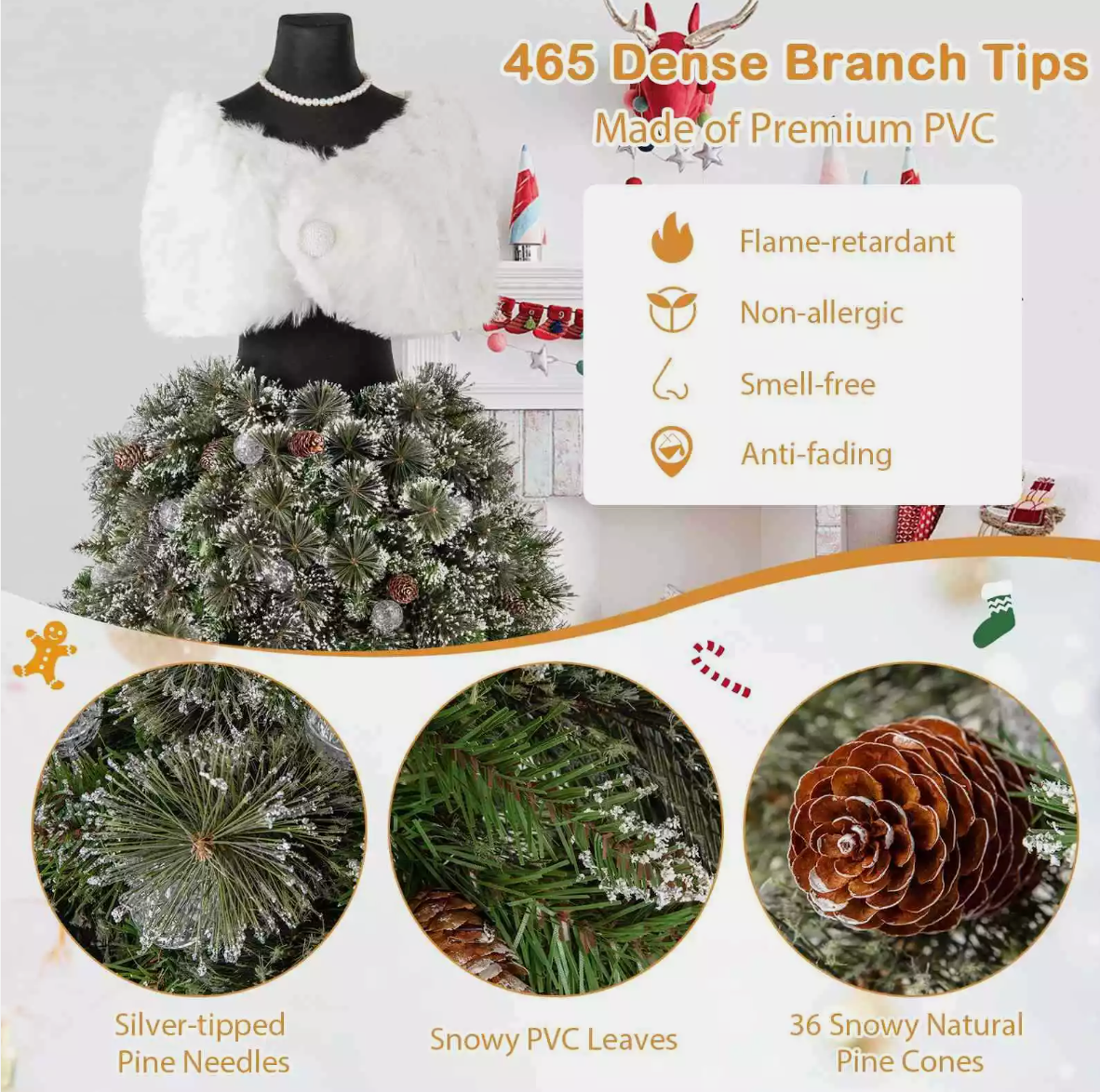 Pre-lit 150CM 50 LED Mannequin Christmas Tree Dress Form Xmas Decor with 465 Branch Tips