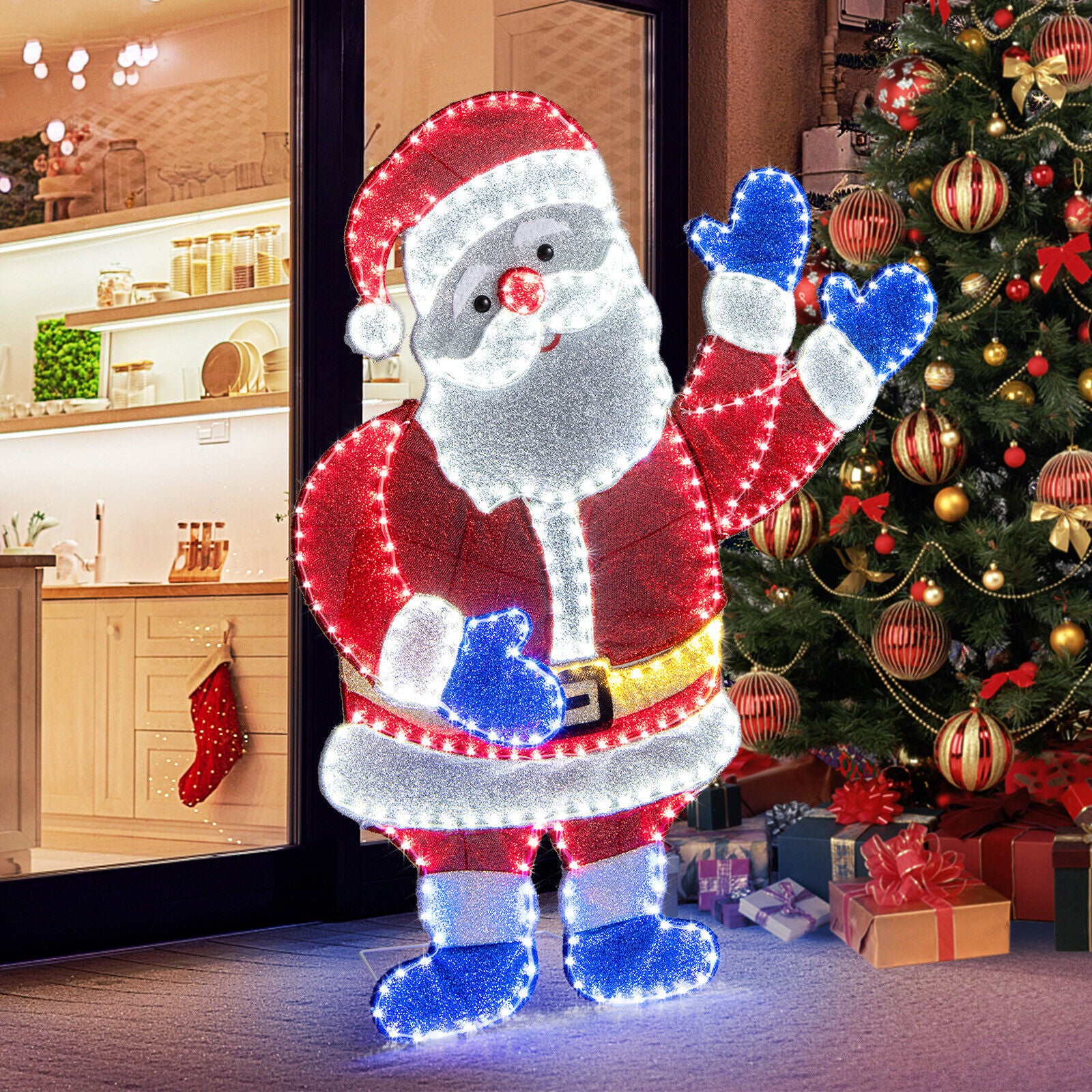 Lighted Christmas Waving Arms Santa Claus 6 Lighted Modes Decoration 381 LED