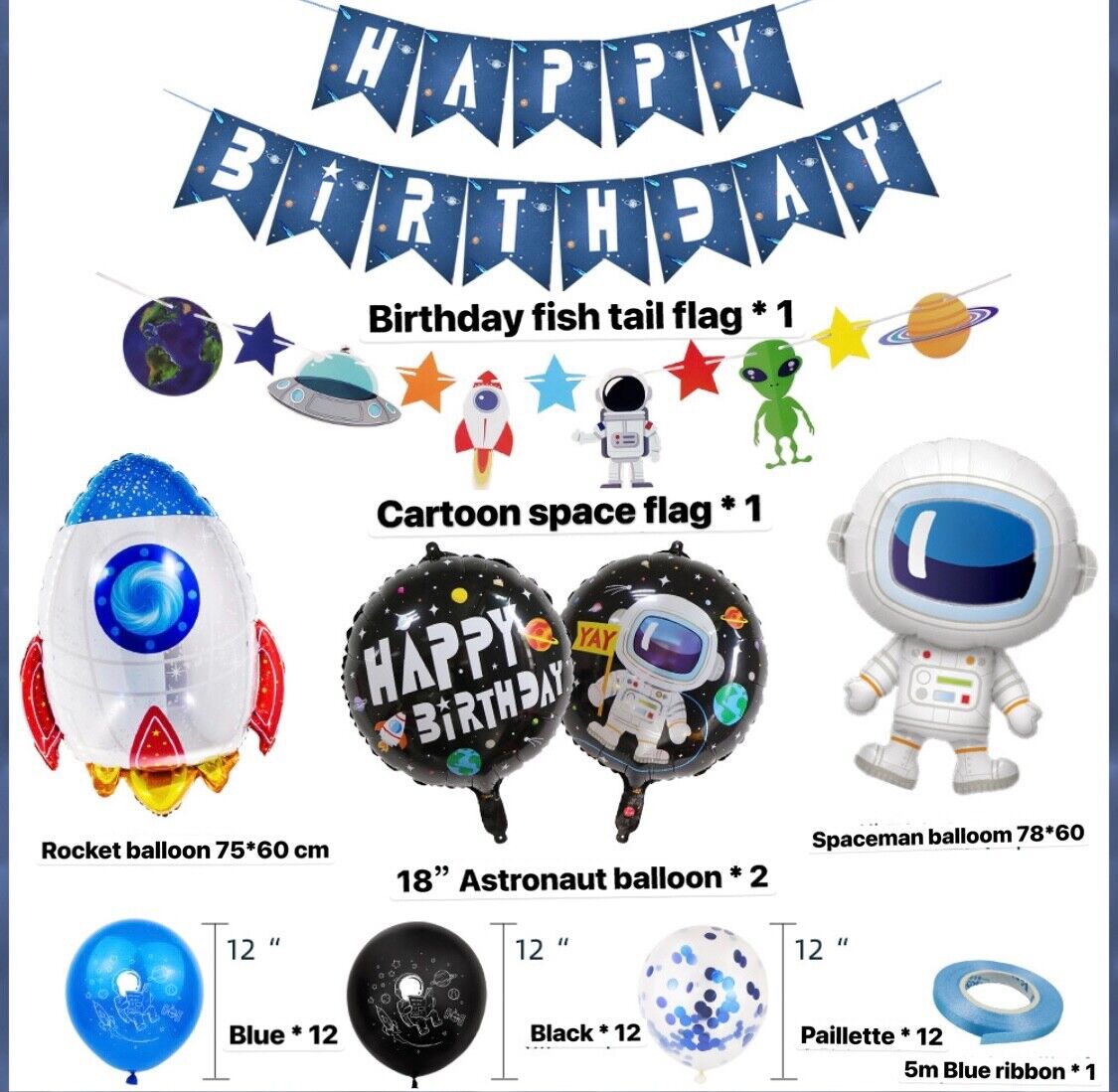 Spaceman rocket theme Space Balloon Set universe flag Kids birthday party