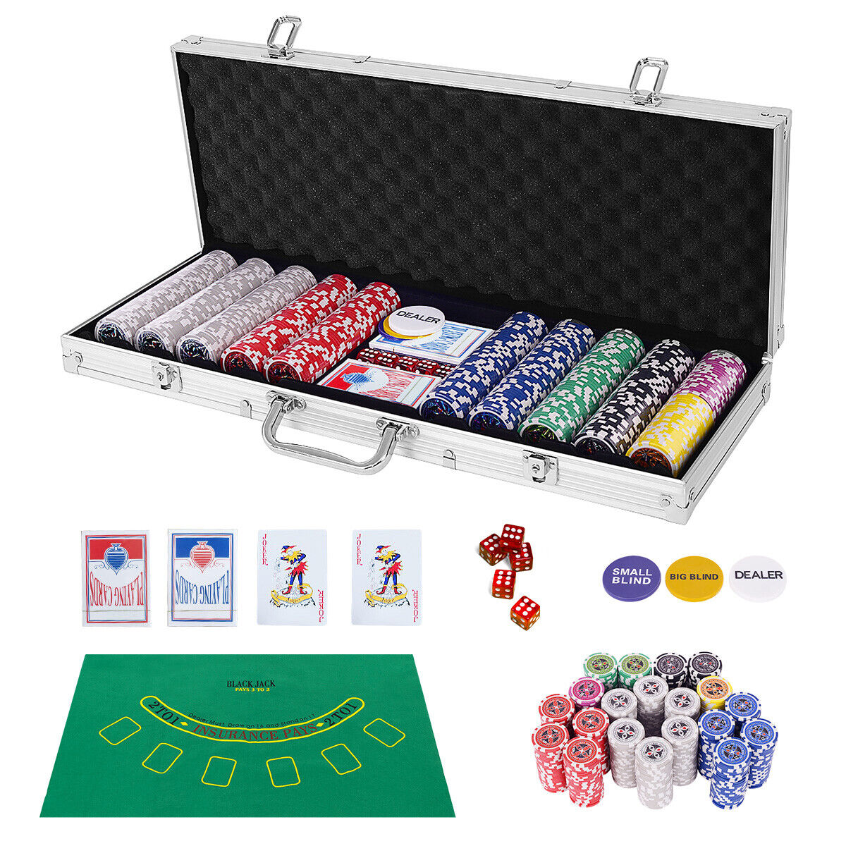 500 PCS Party Game Casino Poker Chip Set with Aluminum Case