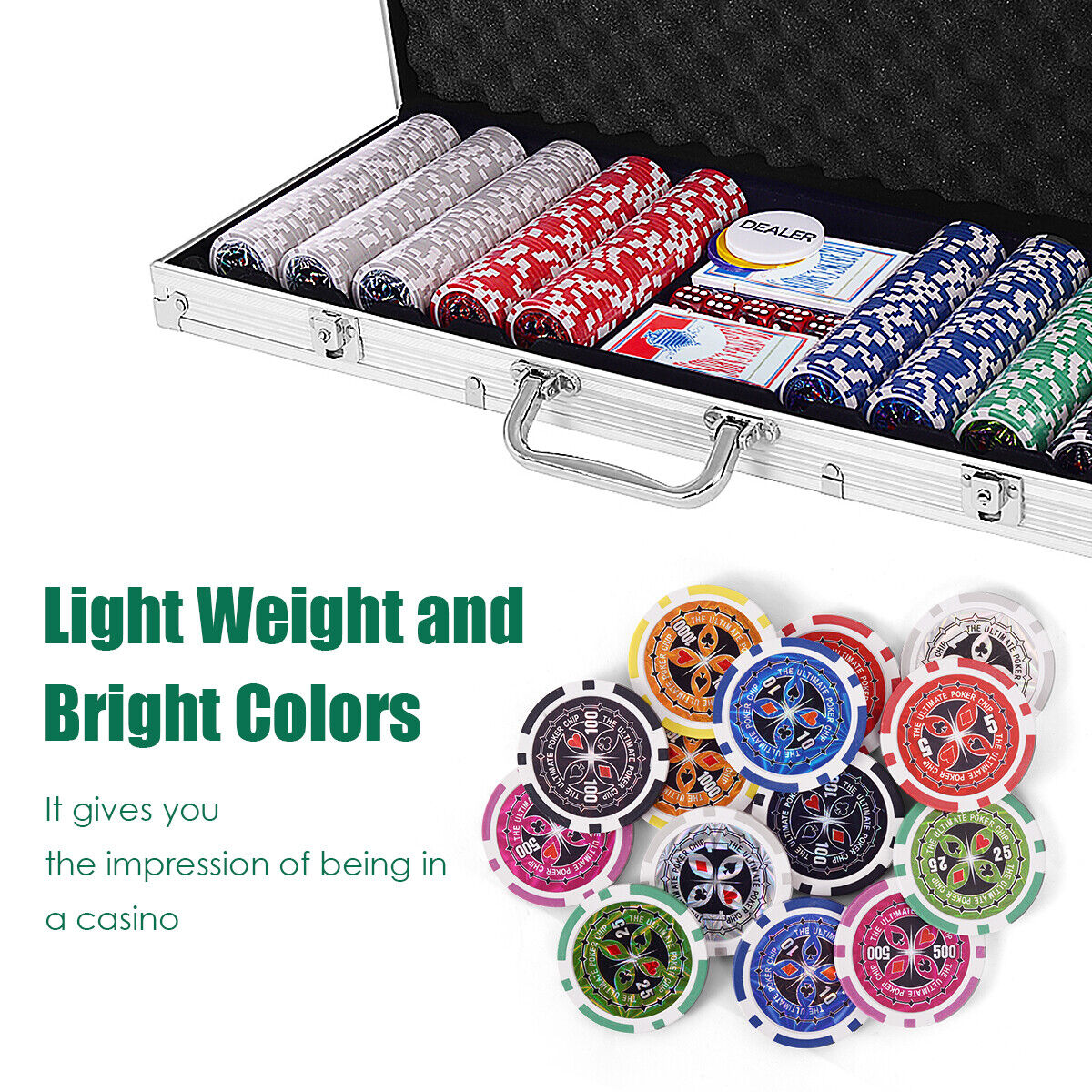 500 PCS Party Game Casino Poker Chip Set with Aluminum Case