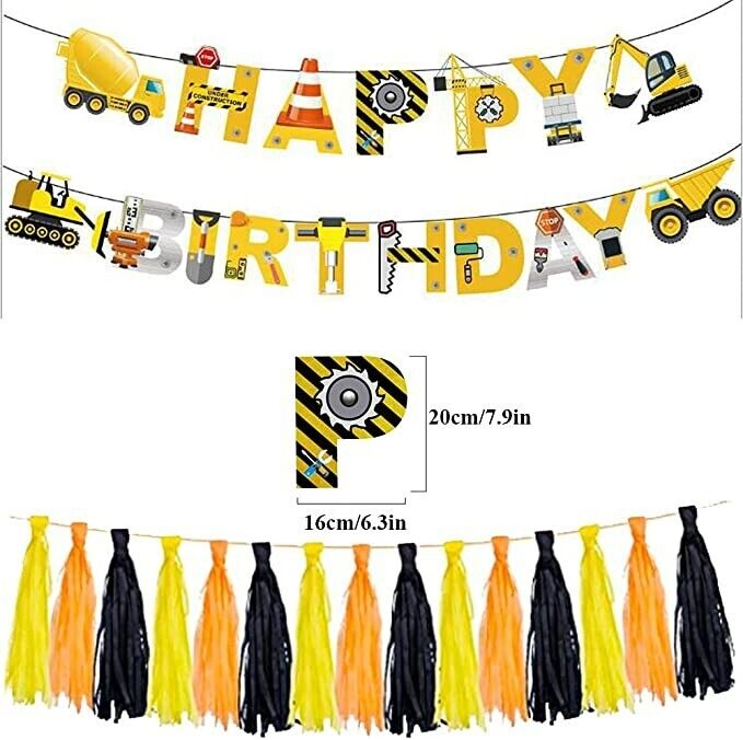 48PCS Construction Party Supplies for Birthday Dump Truck and Digger Balloons