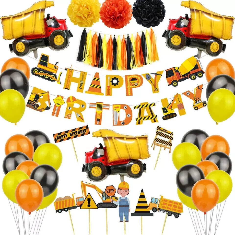 48PCS Construction Party Supplies for Birthday Dump Truck and Digger Balloons