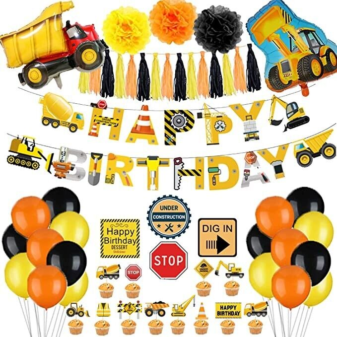 48PCS Construction Party Supplies for Birthday Dump Truck and Digger Balloons