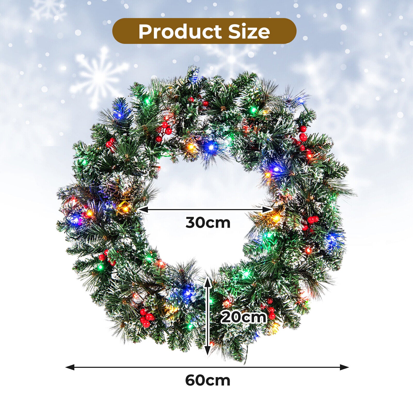 Battery-operated Artificial Christmas Wreath Front Door Wreath Pre-lit Xmas Decor