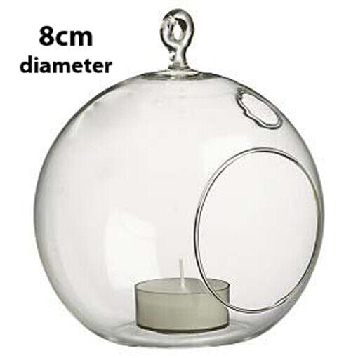 8CM clear glass ball sphere tree hanging tea light candle holder - 6PCS