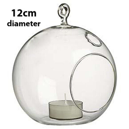 LARGE 12CM clear glass ball sphere tree hanging tea light candle holder - 10PCS