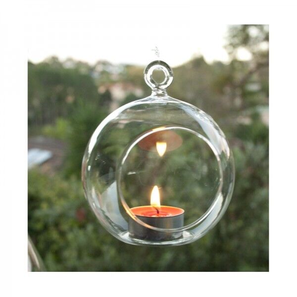 8CM clear glass ball sphere tree hanging tea light candle holder - 6PCS