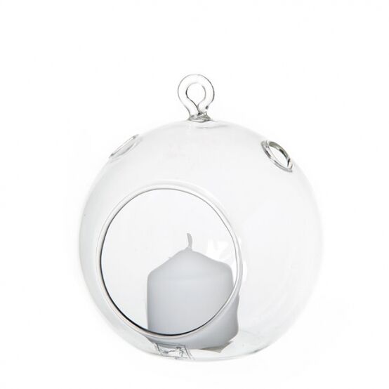 LARGE 12CM clear glass ball sphere tree hanging tea light candle holder - 10PCS