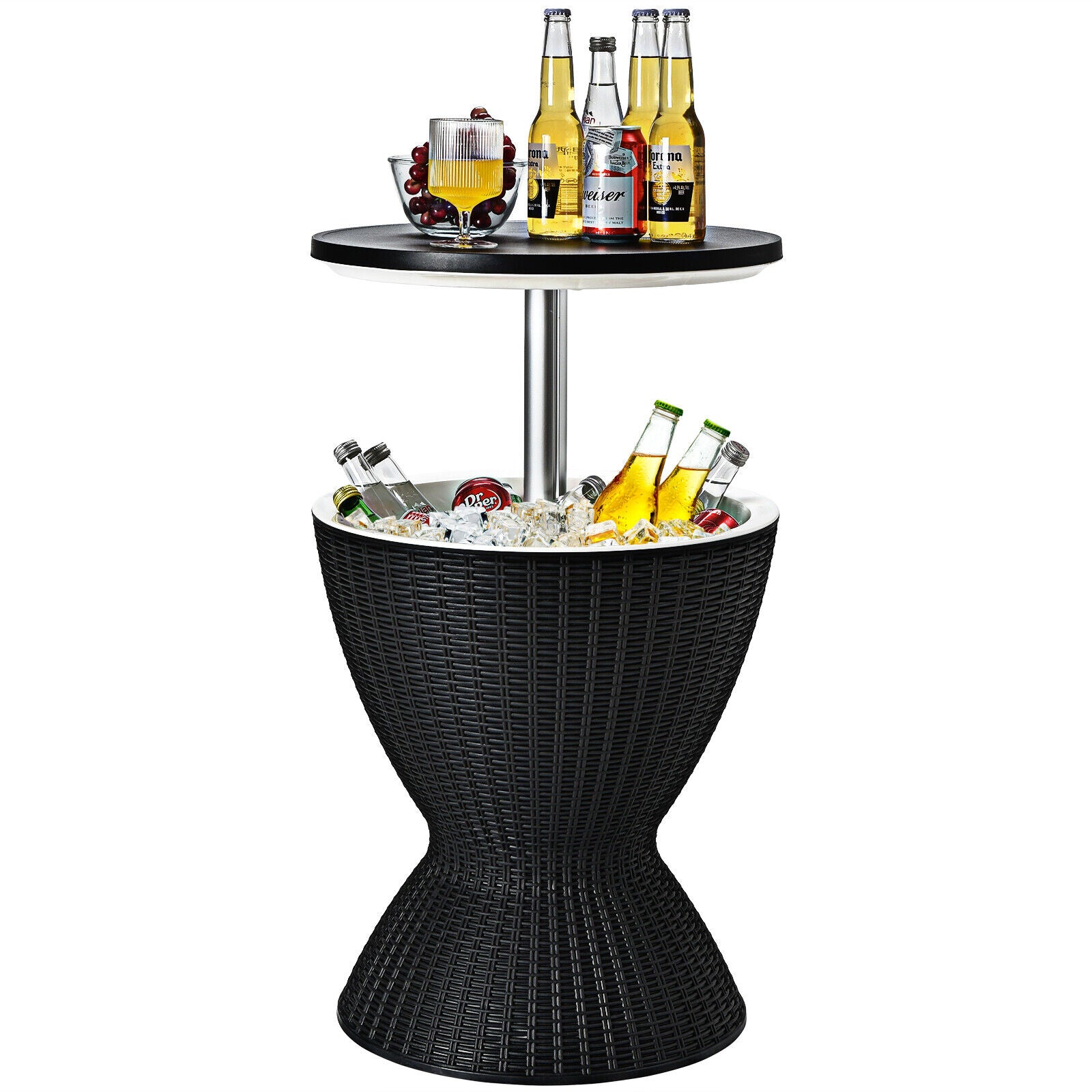 NEW 3 in 1 Rattan Cooler Bar Table Adjustable Ice Bucket Party Barbecue 30L