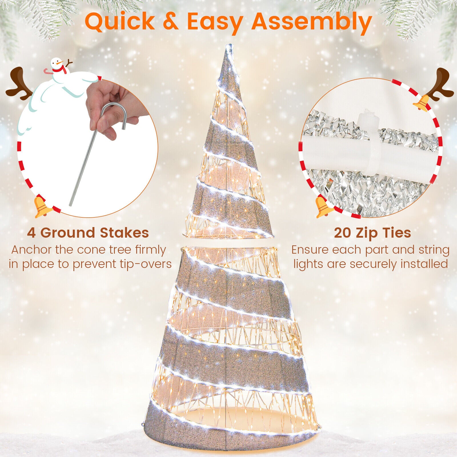 550 Led Lights Pre-lit Christmas Artificial Cone Tree Spiral Conic Tree Xmas Light-up Decor