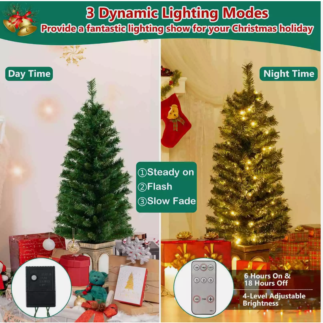 2PCS 125CM Pre-Lit Potted Artificial Christmas Tree with 100 LED Lights