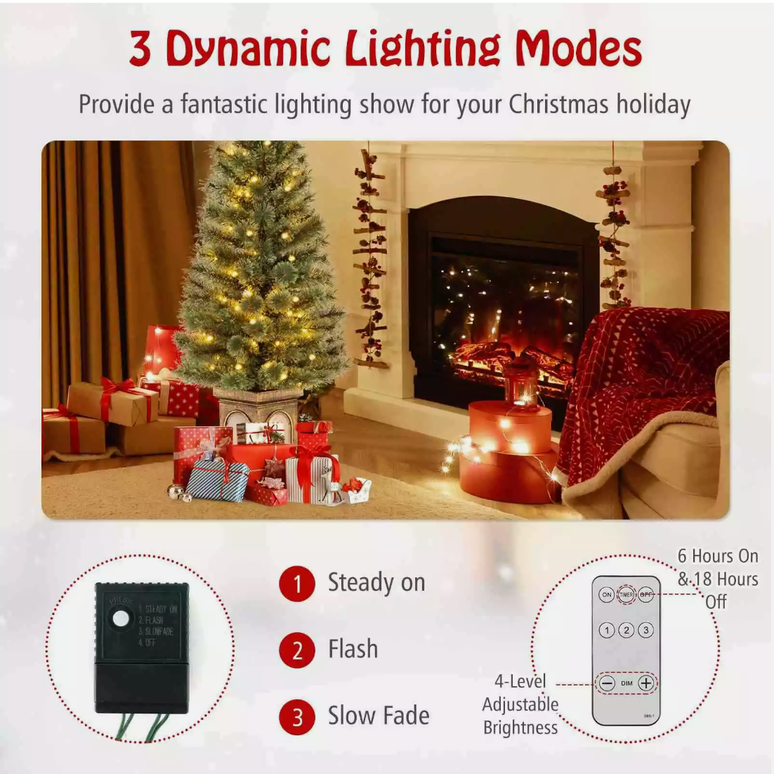2PCS 125CM Pre-Lit Potted Artificial Christmas Tree with 100 LED Lights