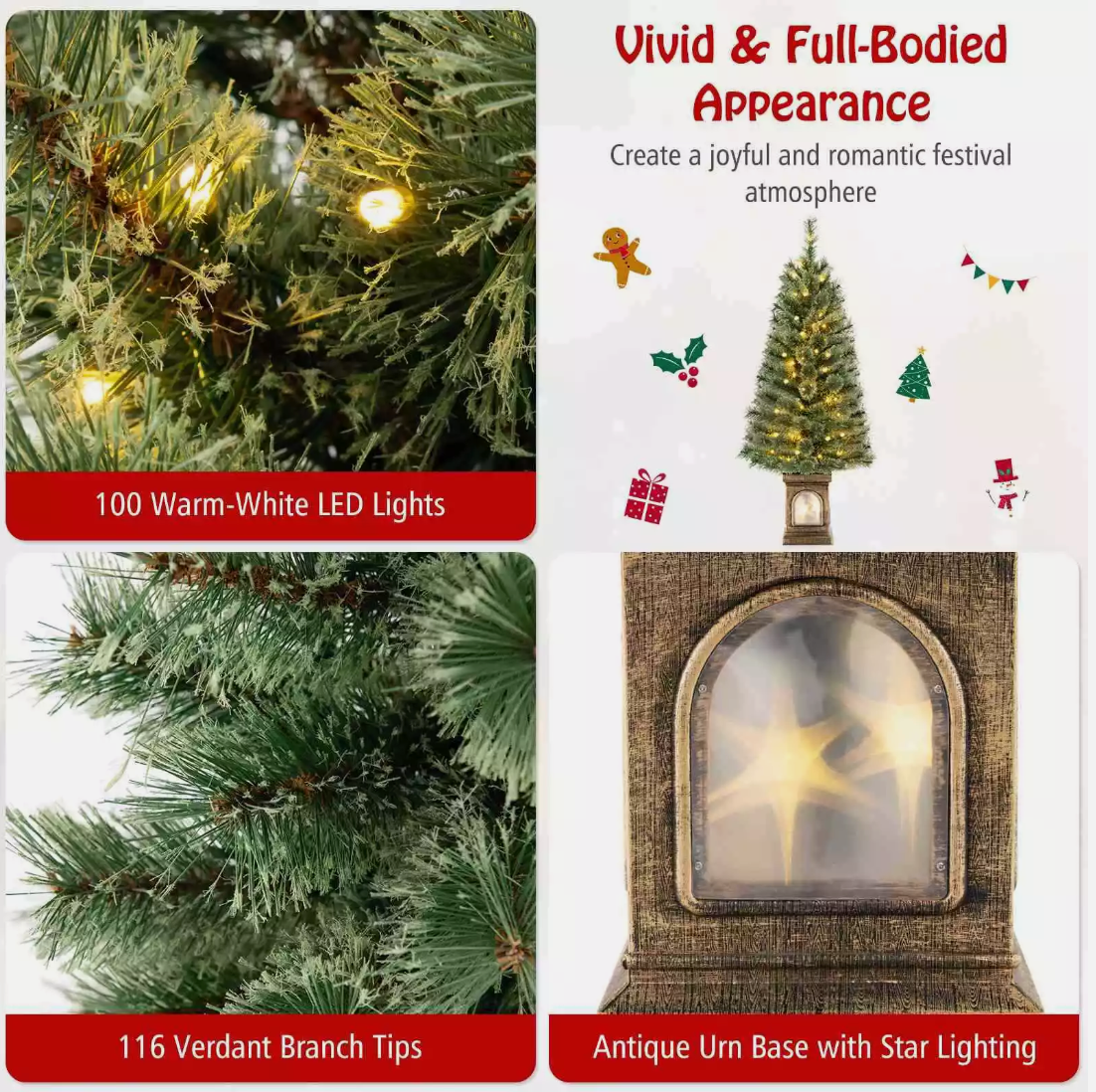 2PCS 125CM Pre-Lit Potted Artificial Christmas Tree with 100 LED Lights