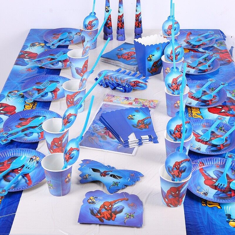 136PCS Spiderman Birthday Party Decoration Set & Spiderman Tableware Kit