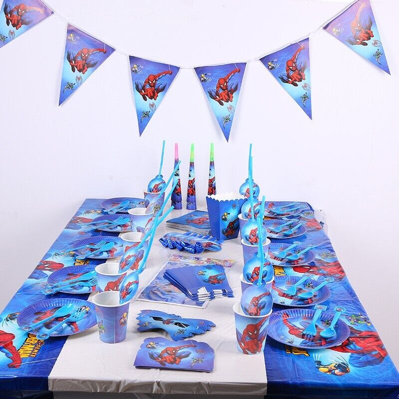 136PCS Spiderman Birthday Party Decoration Set & Spiderman Tableware Kit