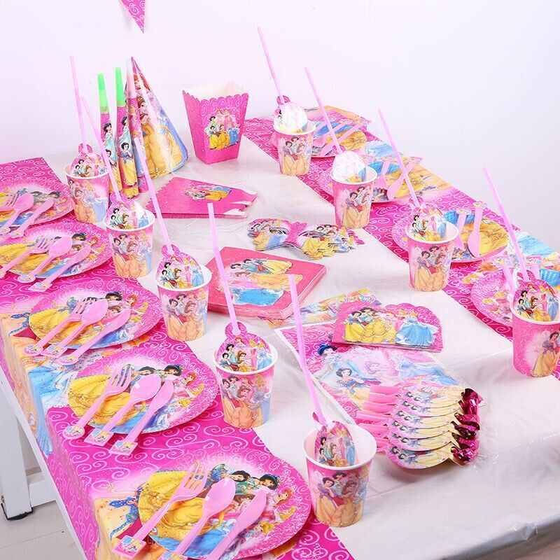 136 PCS Disney Princess Birthday Party Decoration Set & Princess Tableware Kit