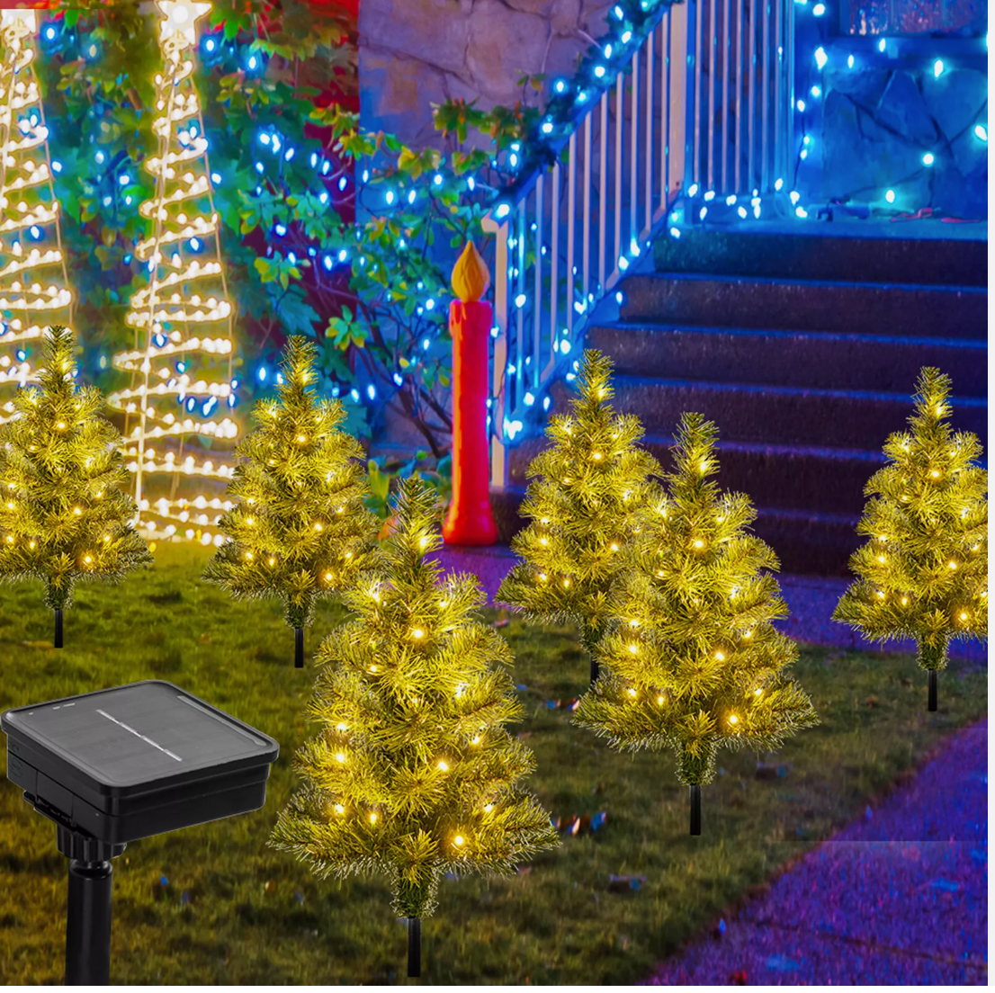 6pcs 45CM 120 LEDs Solar Powered Pre-Lit Christmas Tree  with 8 Modes