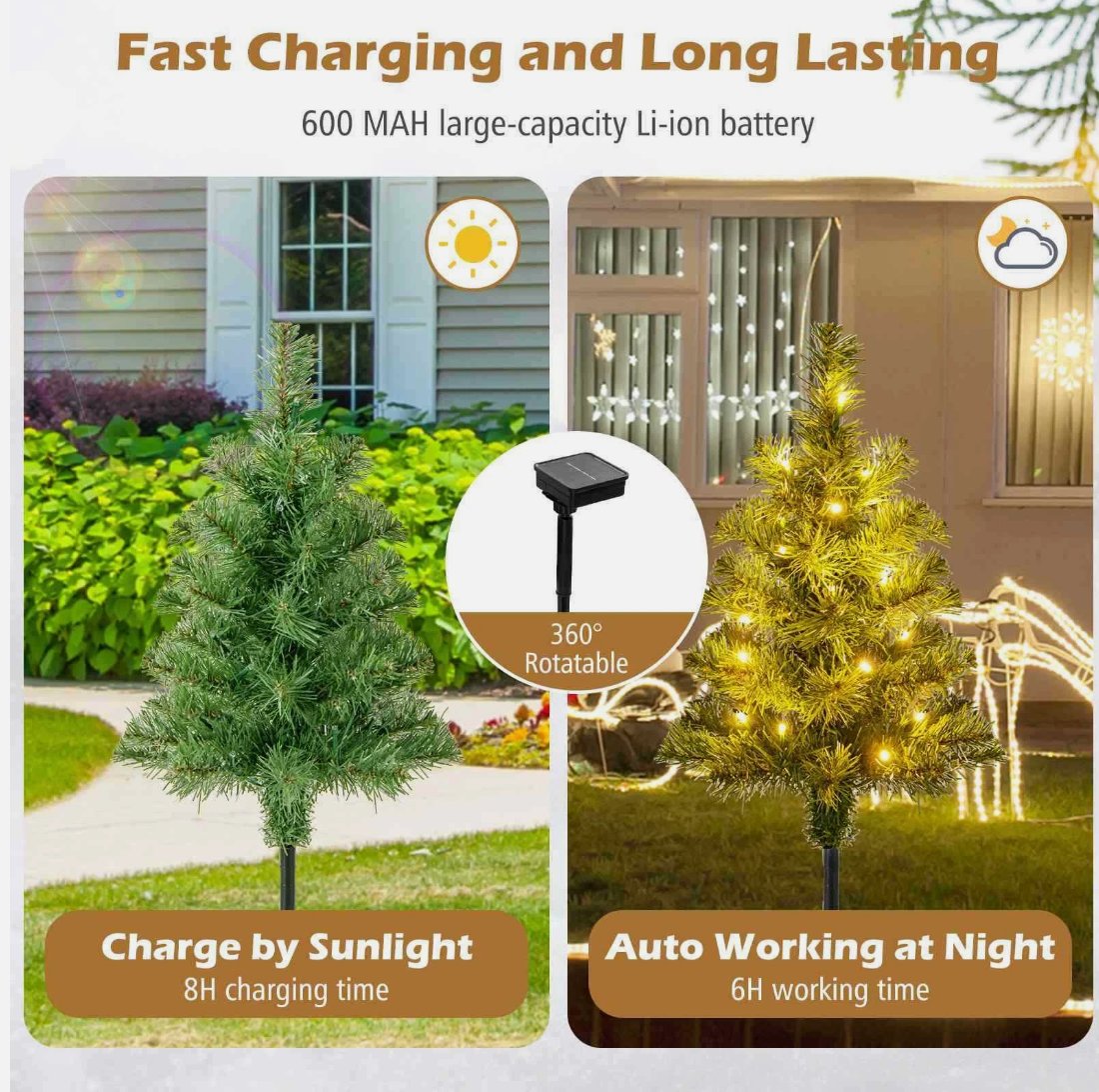 6pcs 45CM 120 LEDs Solar Powered Pre-Lit Christmas Tree  with 8 Modes