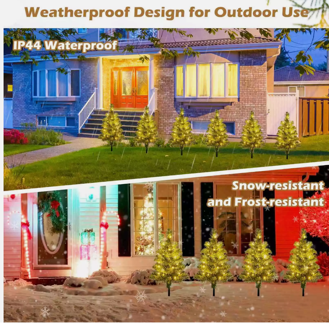 6pcs 45CM 120 LEDs Solar Powered Pre-Lit Christmas Tree  with 8 Modes