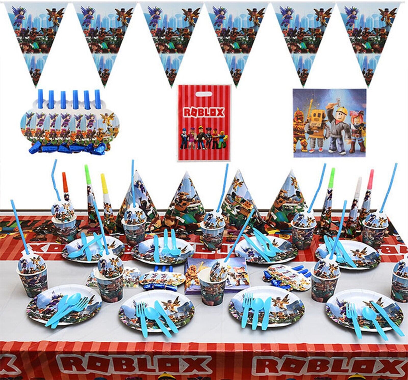 220PCS Roblox Theme Birthday Party Decoration Set With Roblox Game Tableware