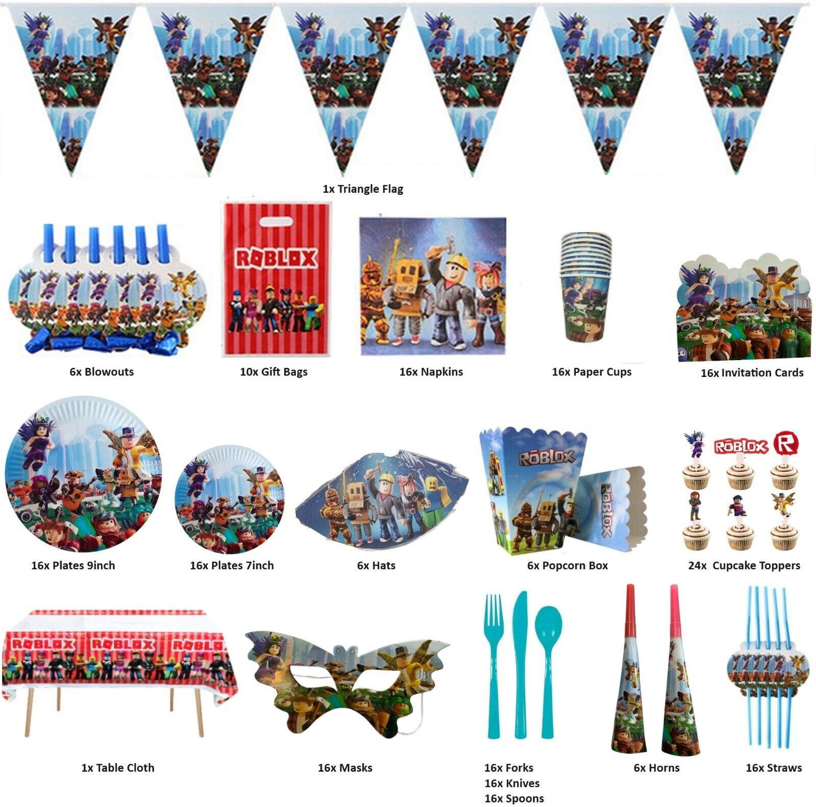 220PCS Roblox Theme Birthday Party Decoration Set With Roblox Game Tableware