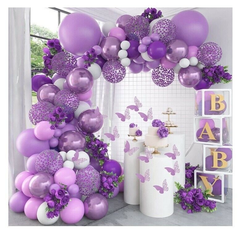 Butterfly Purple Balloon Garland Arch Kit Birthday Wedding Party Decor-133PCS