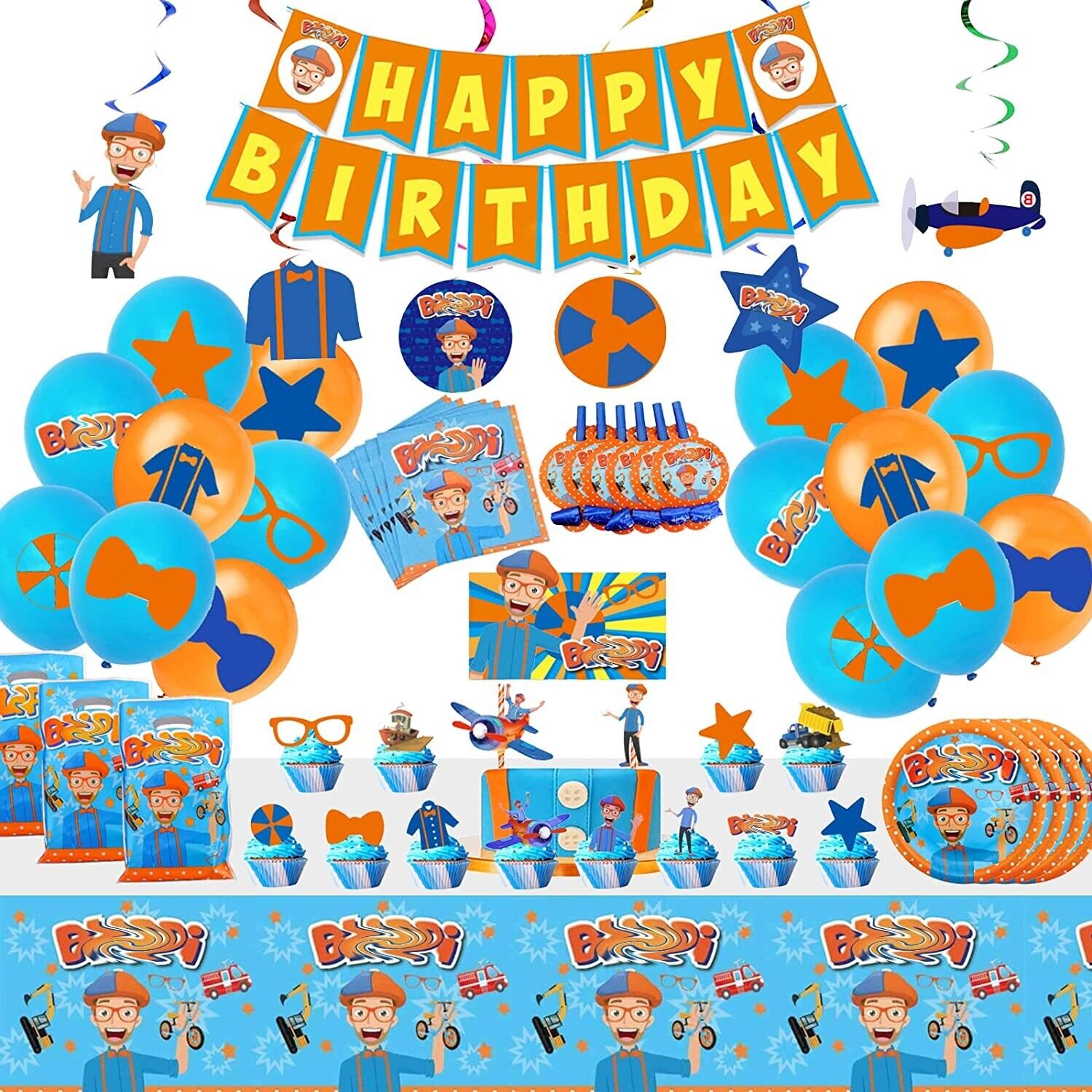 Blippi Party Supplies Tableware Balloons Kids Children Birthday Decoration