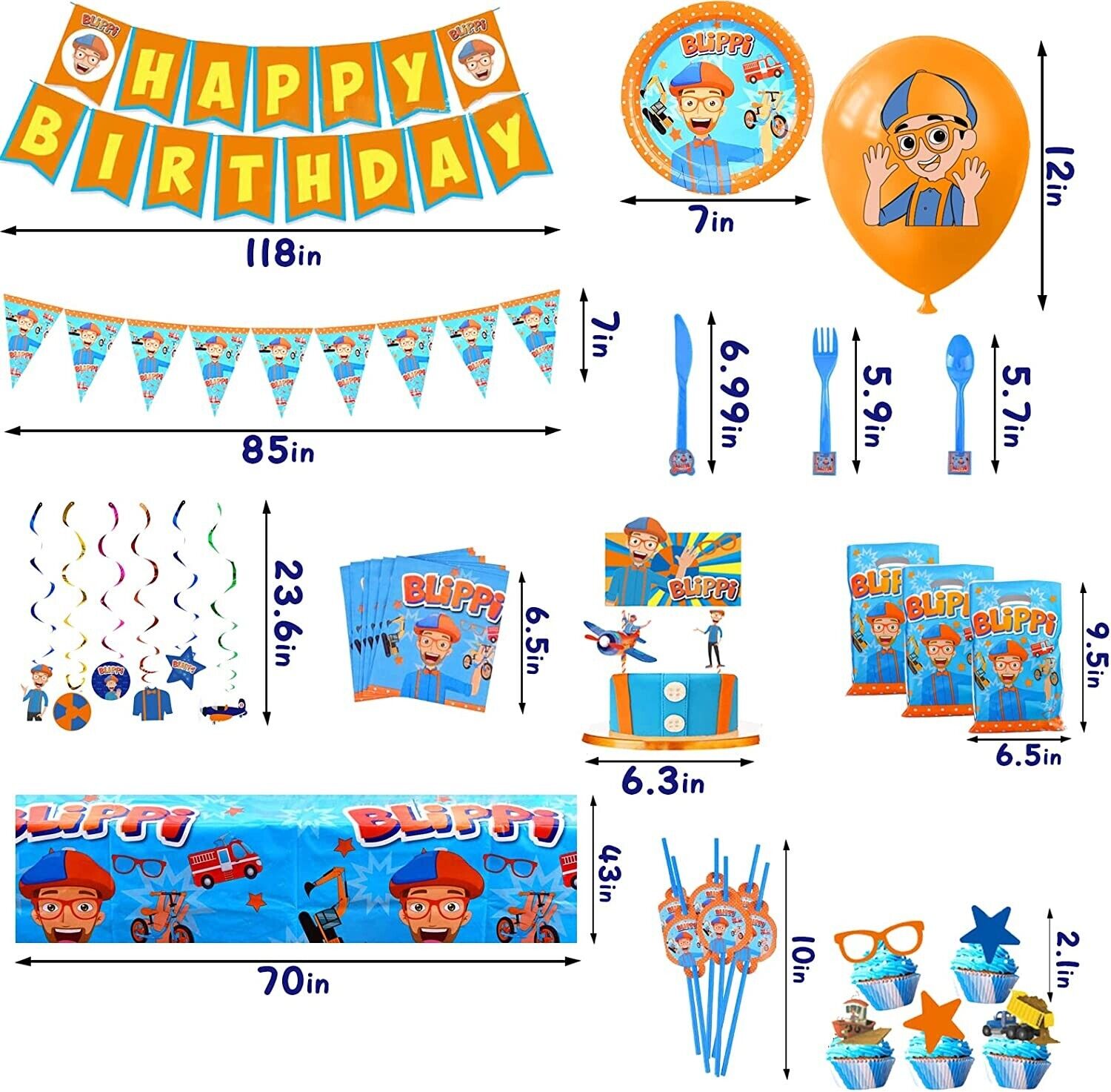 Blippi Party Supplies Tableware Balloons Kids Children Birthday Decoration