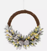 Pre-lit Snowy Christmas Wreath Natural Rattan with 35 LED Lights and 8 Pine Cones