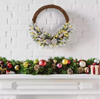 Pre-lit Snowy Christmas Wreath Natural Rattan with 35 LED Lights and 8 Pine Cones