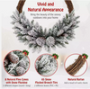 Pre-lit Snowy Christmas Wreath Natural Rattan with 35 LED Lights and 8 Pine Cones