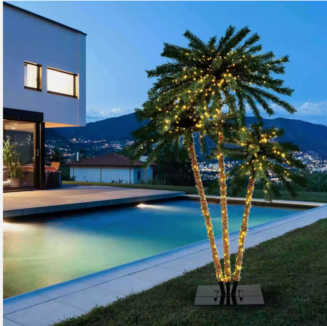 Triple Evergreen Coconut Plam Trees Christmas Decor 930 LED Lights