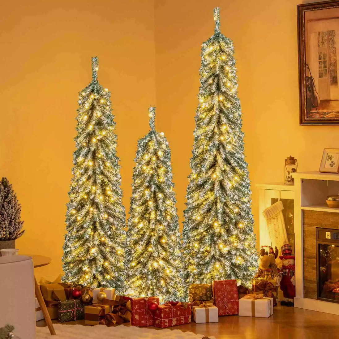 3pcs Artificial Christmas Pencil Xmas Tree with Realistic Accumulated Snow