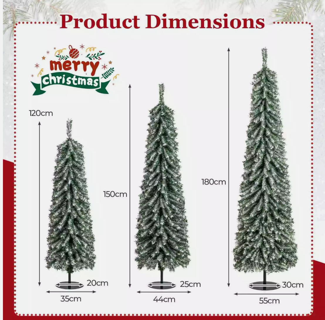 3pcs Artificial Christmas Pencil Xmas Tree with Realistic Accumulated Snow