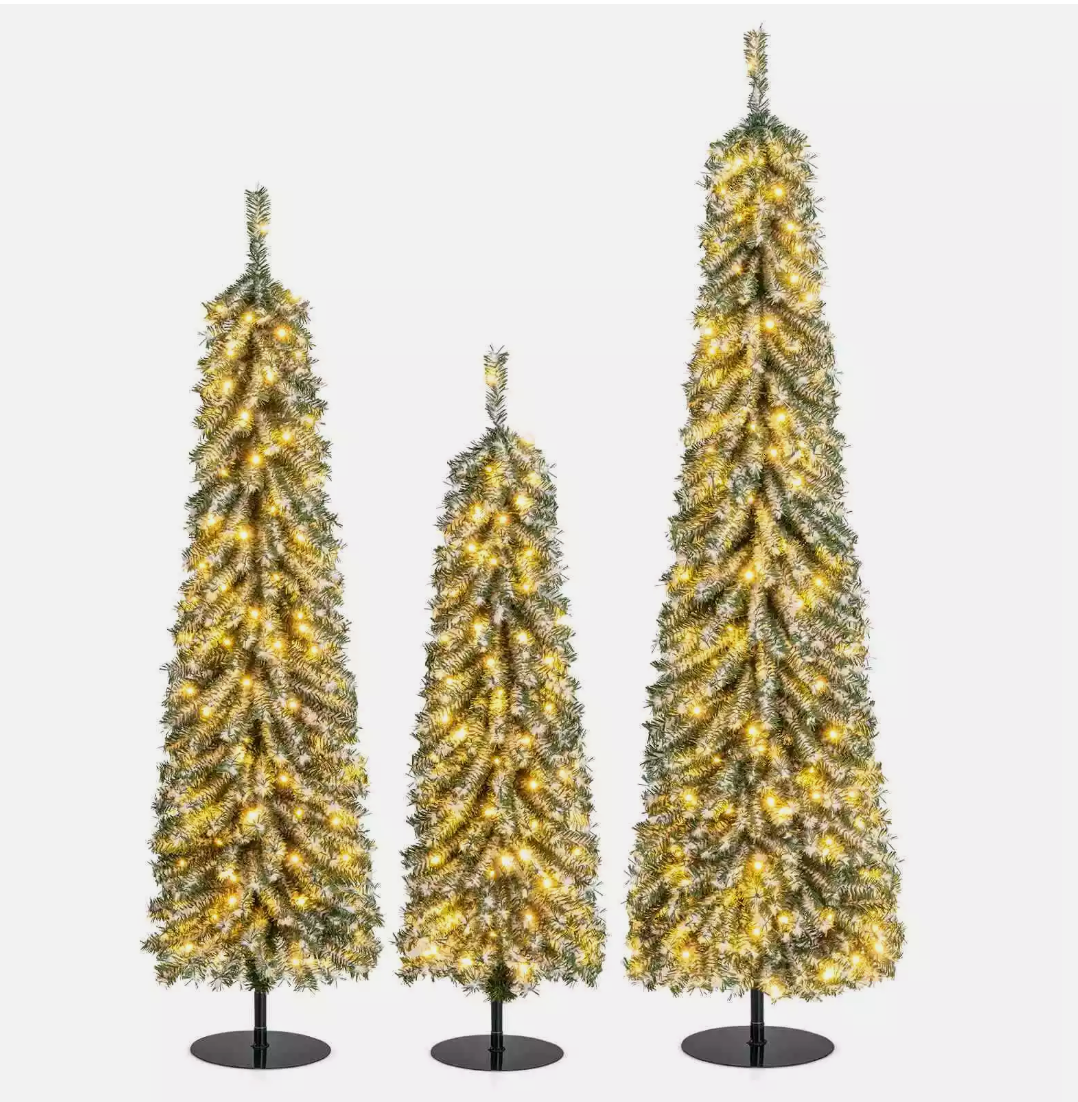 3pcs Artificial Christmas Pencil Xmas Tree with Realistic Accumulated Snow