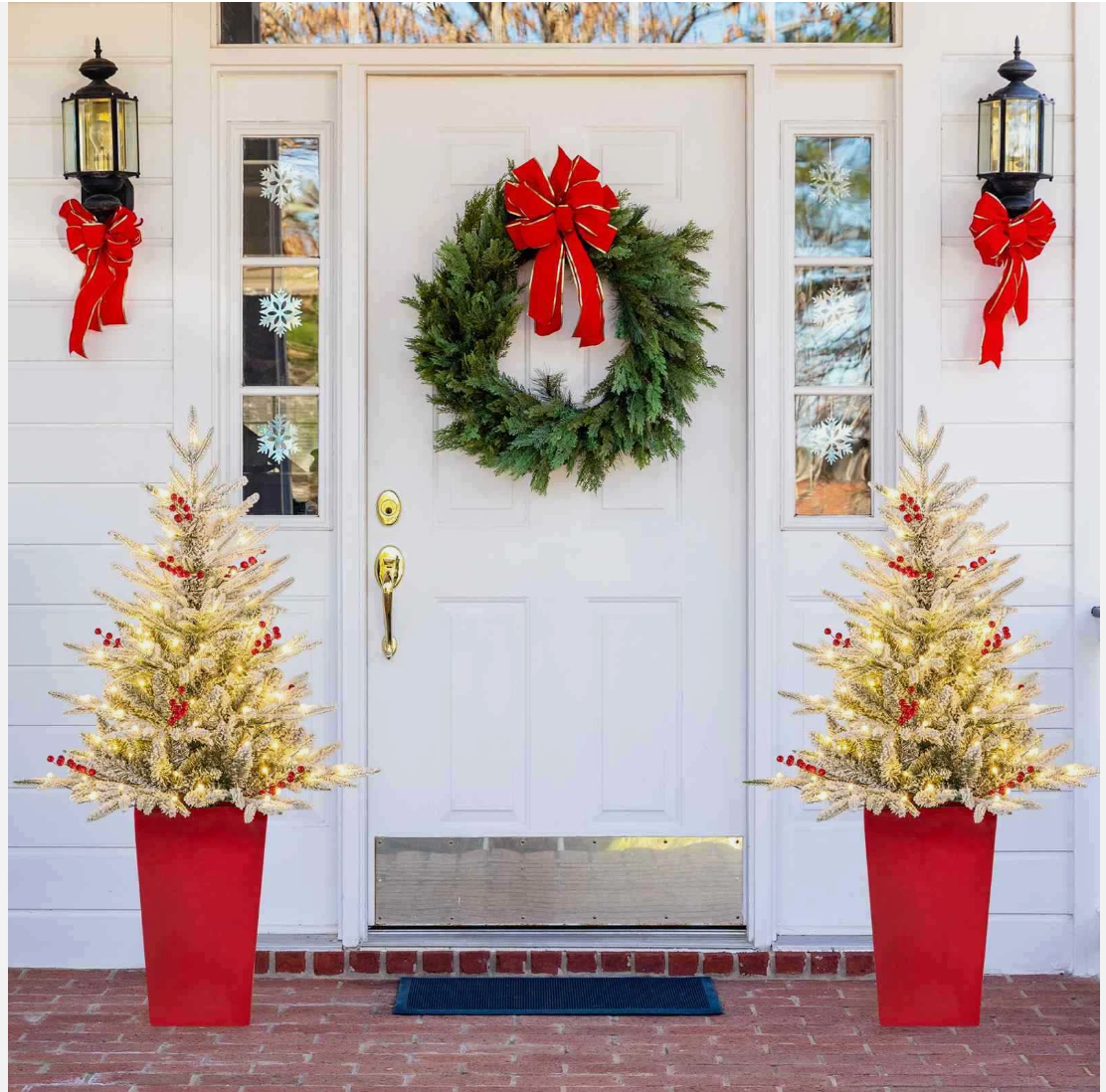 1PCS 122CM Pre-lit Potted Snowy PE Christmas Tree 313 Tips 100 LEDs 12 Berries