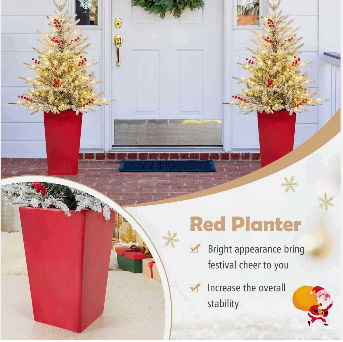 1PCS 122CM Pre-lit Potted Snowy PE Christmas Tree 313 Tips 100 LEDs 12 Berries