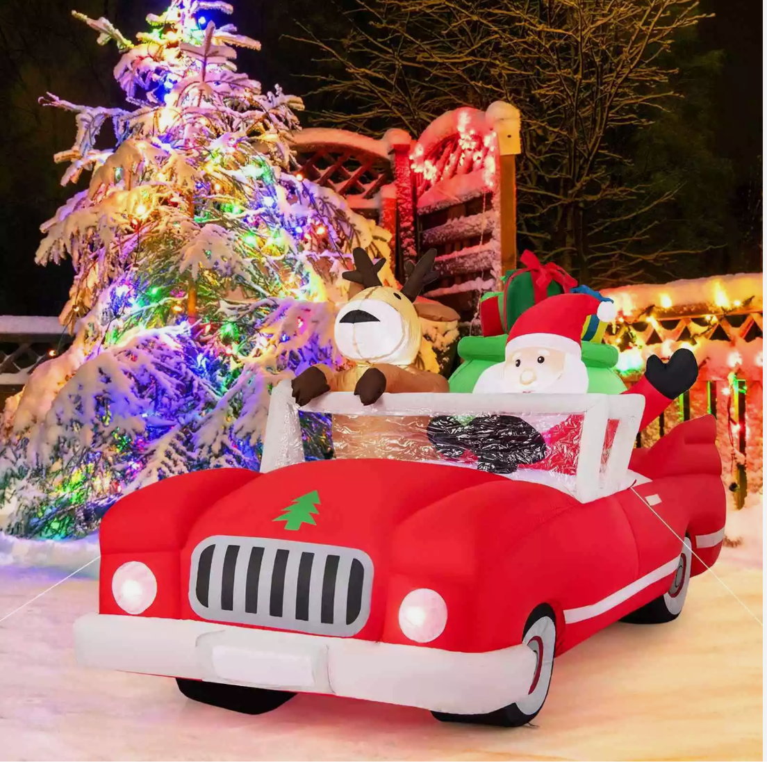 2.35M Lighted Christmas Inflatable Santa Claus and Reindeer Riding Car Xmas